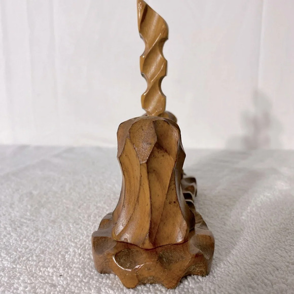 Vintage Hand Carved Wood Salt & Pepper Shakers With Carrier Stand - Picture 4 of 15